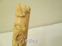 Original Antique Japanese Hand Carving Handle Walking Stick Umbrella Bone Qualit