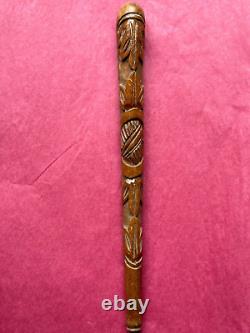 Original Antique Wood Carved Cane Walking Stick head part -Leaves design -24cm