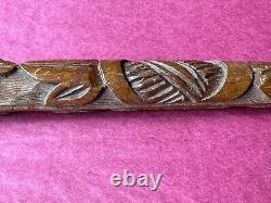 Original Antique Wood Carved Cane Walking Stick head part -Leaves design -24cm