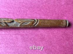 Original Antique Wood Carved Cane Walking Stick head part -Leaves design -24cm