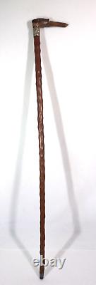 Outanding Carved Horn Greyhound withGlass Eyes Walking Stick Cane withSterling Band