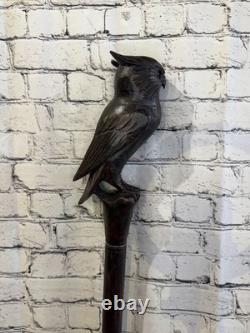 Owl Carving 140cm Tribal African Walking Stick Staff Cane Hand Carved Dark Wood