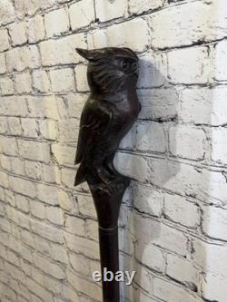 Owl Carving 140cm Tribal African Walking Stick Staff Cane Hand Carved Dark Wood