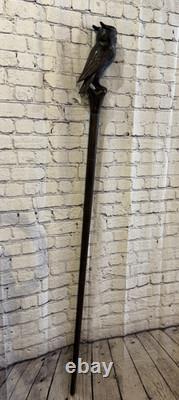 Owl Carving 140cm Tribal African Walking Stick Staff Cane Hand Carved Dark Wood