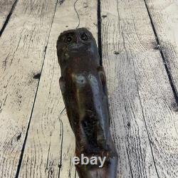 Owl Carving 140cm Tribal African Walking Stick Staff Cane Hand Carved Dark Wood