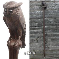 Owl Ceremonial Staff Walking Stick Long Wooden Cane Hand Carved Handle 1.5m