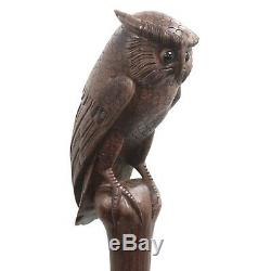 Owl Ceremonial Staff Walking Stick Long Wooden Cane Hand Carved Handle 1.5m