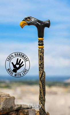 PERSONALIZED Hand Carved Eagle Head Wooden Walking Stick Cane, Stick, Rod, Staff