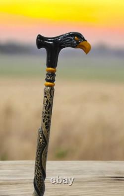 PERSONALIZED Hand Carved Eagle Head Wooden Walking Stick Cane, Stick, Rod, Staff