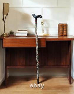 PERSONALIZED Hand Carved Wolf Wooden Walking Stick Cane, Fancy Stick, Rod, Staff