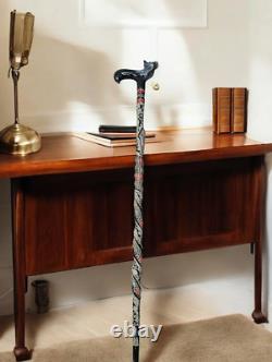 PERSONALIZED Hand Carved Wolf Wooden Walking Stick Cane, Fancy Stick, Rod, Staff