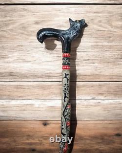 PERSONALIZED Hand Carved Wolf Wooden Walking Stick Cane, Fancy Stick, Rod, Staff