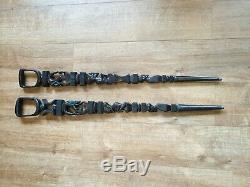 Pair Of Vintage Hand Carved Ebony Wood Elders African Walking Sticks