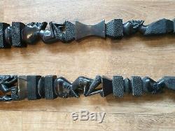 Pair Of Vintage Hand Carved Ebony Wood Elders African Walking Sticks