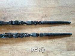 Pair Of Vintage Hand Carved Ebony Wood Elders African Walking Sticks