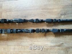 Pair Of Vintage Hand Carved Ebony Wood Elders African Walking Sticks