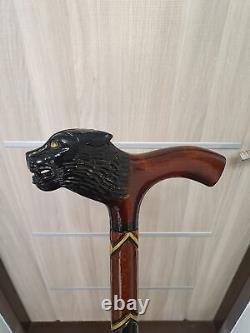 Panther walking stick, handmade, wood carved panther walking cane