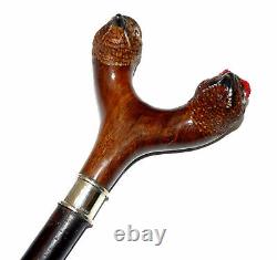 Paul Colbert hand carved walking shooting stick Red or Willow Grouse cock and