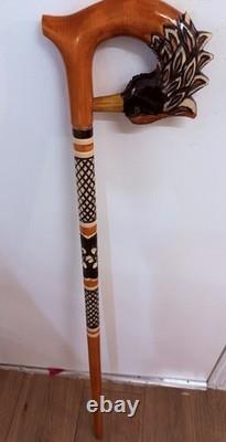 Phenix Walking Stick Hand Carved In Solid Oak Unique Design High Quality