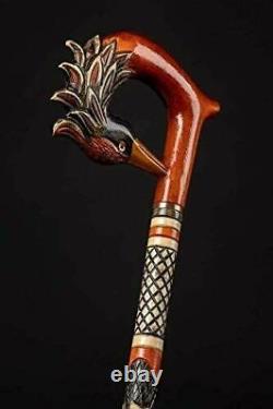 Phoenix Bird Walking Stick, Hand Crafted Animal Wooden Cane, Designer Cane