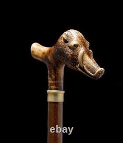 Pig Face Walking Cane Hand Carved Collectible Design Walking Stick Halloween ave