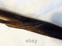 Primative Hand Carved Folk Art Walking Stick/Cane -Snake, Rhino Hoof, Wild Beast