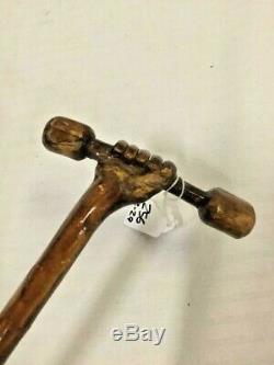 Primitive Antique Carved Figural Hand Cane Walking Stick One Piece Folk Art AAFA