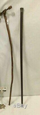 Primitive Antique Carved Figural Hand Cane Walking Stick One Piece Folk Art AAFA