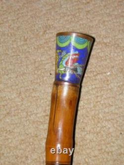 Qing Dynasty Chinese Carved Bamboo Walking Cane/Stick Enamel Dragon Top 92cm Qing Dynasty Chinese Carved Bamboo Walking Cane/Stick Enamel Dragon Top 92cm
