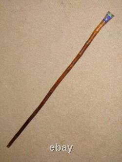 Qing Dynasty Chinese Carved Bamboo Walking Cane/Stick Enamel Dragon Top 92cm
