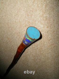 Qing Dynasty Chinese Carved Bamboo Walking Cane/Stick Enamel Dragon Top 92cm
