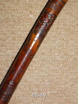 Qing Dynasty Chinese Carved Bamboo Walking Cane/Stick Enamel Dragon Top 92cm