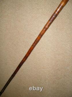 Qing Dynasty Chinese Carved Bamboo Walking Cane/Stick Enamel Dragon Top 92cm