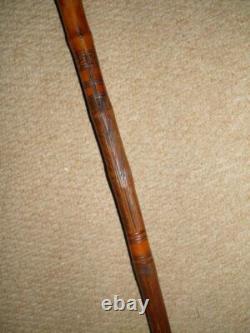 Qing Dynasty Chinese Carved Bamboo Walking Cane/Stick Enamel Dragon Top 92cm