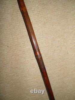 Qing Dynasty Chinese Carved Bamboo Walking Cane/Stick Enamel Dragon Top 92cm