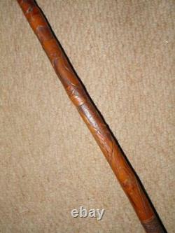 Qing Dynasty Chinese Hand-Carved Bamboo Walking Cane With Root Ball Top 89cm