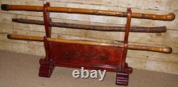 Qing Dynasty Oriental Walking Stick Stand 3 Hand Carved Bamboo Walking Sticks