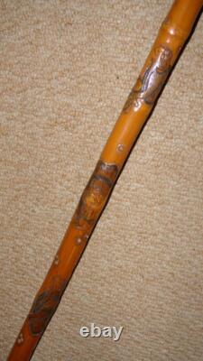 Qing Dynasty Oriental Walking Stick Stand 3 Hand Carved Bamboo Walking Sticks