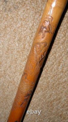Qing Dynasty Oriental Walking Stick Stand 3 Hand Carved Bamboo Walking Sticks