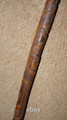 Qing Dynasty Oriental Walking Stick Stand 3 Hand Carved Bamboo Walking Sticks