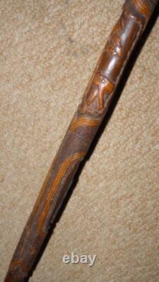 Qing Dynasty Oriental Walking Stick Stand 3 Hand Carved Bamboo Walking Sticks