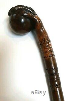 Quality Carved Antique Swagger Walking Stick Cane Cricket Ball In Hand 36 Inch