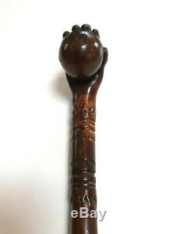 Quality Carved Antique Swagger Walking Stick Cane Cricket Ball In Hand 36 Inch