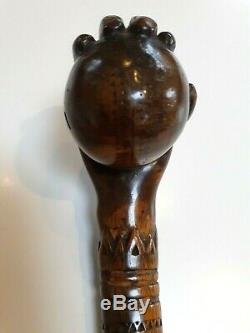 Quality Carved Antique Swagger Walking Stick Cane Cricket Ball In Hand 36 Inch