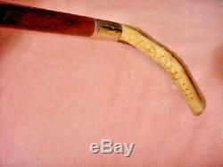 Quality Mans Vintage Carved Stag Antler Handled Cane Walking Stick