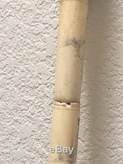 RARE AntQ Bone Scrimshaw Oriental Ladies Dress Cane Carved Walking Stick 34 3/4