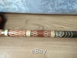 RARE Vintage carved Walking Stick wooden Cane with open Handle knife Goat