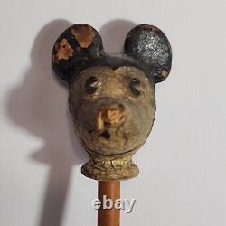 RARE Vtg 1930s Disney Original Wood Carved Mickey Mouse Walking Stick Cane 30