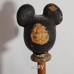 RARE Vtg 1930s Disney Original Wood Carved Mickey Mouse Walking Stick Cane 30