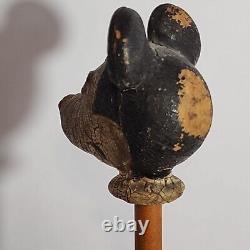 RARE Vtg 1930s Disney Original Wood Carved Mickey Mouse Walking Stick Cane 30